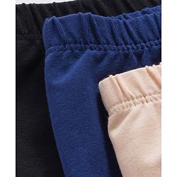 Babyhug Cotton Lycra Knit Full Length Solid Color Leggings With Stretch Pack of 3 - Beige & Navy Blue