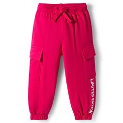 Babyhug French Terry Knit Full Length Lounge Pant with Limited Edition Text Print & Pocket - Dark Pink