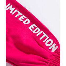 Babyhug French Terry Knit Full Length Lounge Pant with Limited Edition Text Print & Pocket - Dark Pink