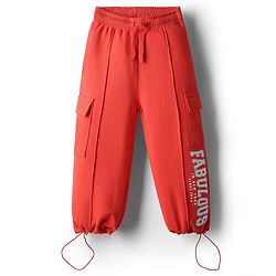 Babyhug French Terry Full Length Lounge Pant With Text Print - Red