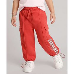 Babyhug French Terry Full Length Lounge Pant With Text Print - Red
