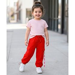 Babyhug Terry Knit Full Length Track Pants with Cute Text Print - Red
