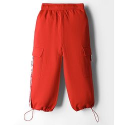 Babyhug Terry Knit Full Length Track Pants with Cute Text Print - Red