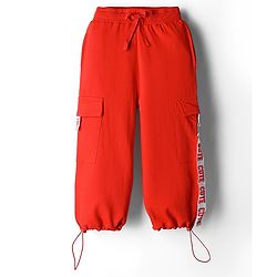 Babyhug Terry Knit Full Length Track Pants with Cute Text Print - Red