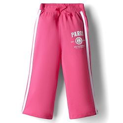 Babyhug French Terry Knit Full Length Track Pant with Tape Design & Paris Print - Dark Pink