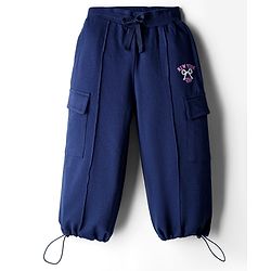 Babyhug French Terry Knit Full Length Lounge Pant With Text Print - Navy Blue