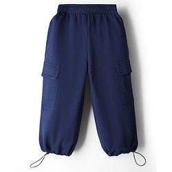 Babyhug French Terry Knit Full Length Lounge Pant With Text Print - Navy Blue