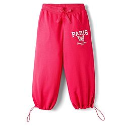 Babyhug French Terry Knit Full Length Lounge Pant with Paris Print - Dark Pink