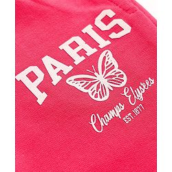 Babyhug French Terry Knit Full Length Lounge Pant with Paris Print - Dark Pink
