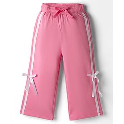 Babyhug French Terry Knit Full Length Track Pant with Tape Design & Bow Applique - Pink