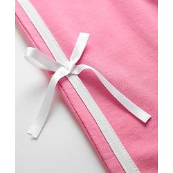 Babyhug French Terry Knit Full Length Track Pant with Tape Design & Bow Applique - Pink