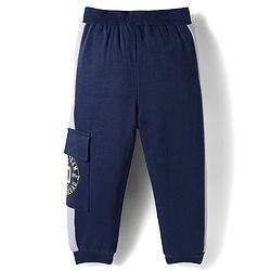 Babyhug French Terry Knit Full Length Lounge Pant with Badge & Pocket - Navy Blue