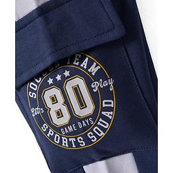 Babyhug French Terry Knit Full Length Lounge Pant with Badge & Pocket - Navy Blue