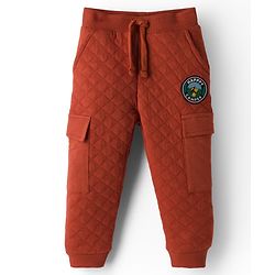 Babyhug French Terry Knit Full Length Lounge Pant with Badge & Pocket - Rust Orange