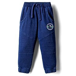 Babyhug French Terry Knit Full Length Lounge Pant with Cut & Sew Design & Space Print - Navy Blue