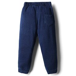 Babyhug French Terry Knit Full Length Lounge Pant with Cut & Sew Design & Space Print - Navy Blue