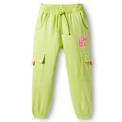 Babyhug French Terry Knit Full Length Lounge Pant with Athletic Text Print & Pocket - Light Green