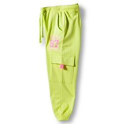 Babyhug French Terry Knit Full Length Lounge Pant with Athletic Text Print & Pocket - Light Green
