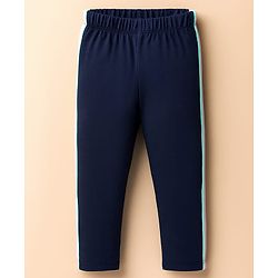 Babyhug Cotton Knit Full Length Leggings With Tape Design- Navy Blue