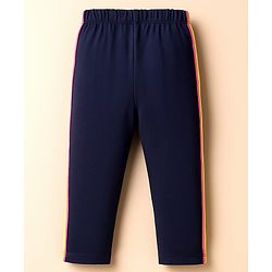 Babyhug Cotton Knit Full Length Leggings With Tape Design- Navy Blue