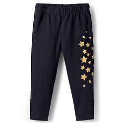 Babyhug Cotton Lycra Knit Full Length Leggings with Stars Print - Black