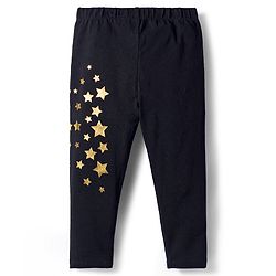 Babyhug Cotton Lycra Knit Full Length Leggings with Stars Print - Black