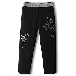 Babyhug Cotton Lycra Knit Jeggings With Stretch & Star Print - Black