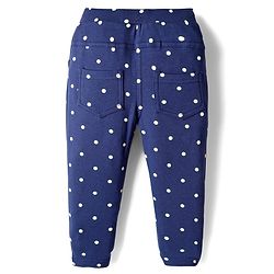Babyhug Cotton Lycra Knit Full Length Jeggings With Polka Dot Print - Navy Blue