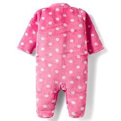 Babyhug Velour Knit Full Sleeves Footed Winter Sleep Suit with Polka Dot Print - Pink