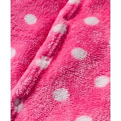 Babyhug Velour Knit Full Sleeves Footed Winter Sleep Suit with Polka Dot Print - Pink