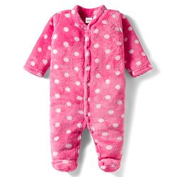 Babyhug Velour Knit Full Sleeves Footed Winter Sleep Suit with Polka Dot Print - Pink