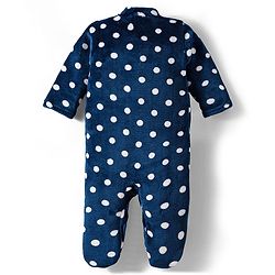 Babyhug Velour Knit Full Sleeves Footed Velour Winter Sleep Suit with Polka Dot Print - Navy Blue