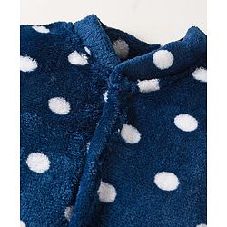 Babyhug Velour Knit Full Sleeves Footed Velour Winter Sleep Suit with Polka Dot Print - Navy Blue