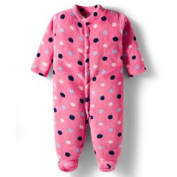 Babyhug Velour Knit Full Sleeves Footed Velour Winter Sleep Suit with Polka Dot Print - Pink