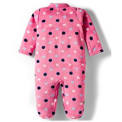 Babyhug Velour Knit Full Sleeves Footed Velour Winter Sleep Suit with Polka Dot Print - Pink