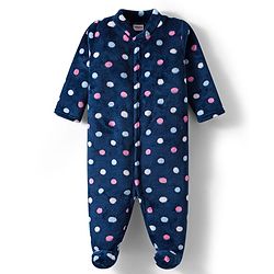 Babyhug Velour Knit Full Sleeves Footed Velour Winter Sleep Suit with Polka Dot Print - Navy Blue