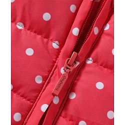 Babyhug Woven Full Sleeves Hooded Padded Jacket With Polka Dot Print & Bow Applique - Red