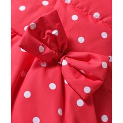 Babyhug Woven Full Sleeves Hooded Padded Jacket With Polka Dot Print & Bow Applique - Red
