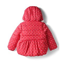 Babyhug Woven Full Sleeves Hooded Padded Jacket With Polka Dot Print & Bow Applique - Red