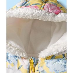 Babyhug Woven Full Sleeves Hoodie with Floral Print & Bow Applique - Pink & Yellow