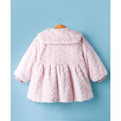 Babyhug Fur Woven Full Sleeves Winter Jacket With Heart & Floral Applique - Pink