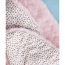 Babyhug Fur Woven Full Sleeves Winter Jacket With Heart & Floral Applique - Pink