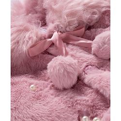 Babyhug Fur Woven Full Sleeves Jacket with Pearl Floral Applique - Pink