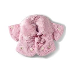 Babyhug Fur Woven Full Sleeves Jacket with Pearl Floral Applique - Pink
