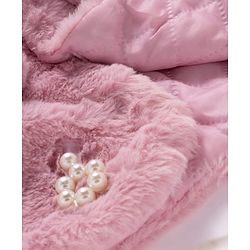 Babyhug Fur Woven Full Sleeves Jacket with Pearl Floral Applique - Pink