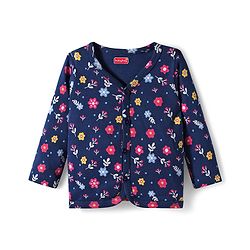Babyhug 100% Cotton Knit Full Sleeves Front Open Vest with Polka Dots & Floral Print Pack of 3 - Dark Pink & Navy Blue