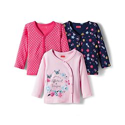 Babyhug 100% Cotton Knit Full Sleeves Front Open Vest with Polka Dots & Floral Print Pack of 3 - Dark Pink & Navy Blue