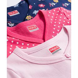 Babyhug 100% Cotton Knit Full Sleeves Front Open Vest with Polka Dots & Floral Print Pack of 3 - Dark Pink & Navy Blue