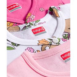 Babyhug 100% Cotton Interlock Knit Full Sleeves Jhablas With Floral & Animal Print Pack Of 3 - Pink & White
