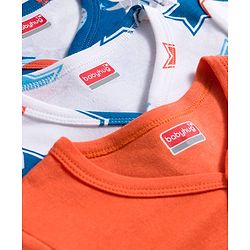 Babyhug 100% Cotton Interlock Knit Full Sleeves Jhablas With Star & Animal Print Pack Of 3 - White Orange & Navy Blue